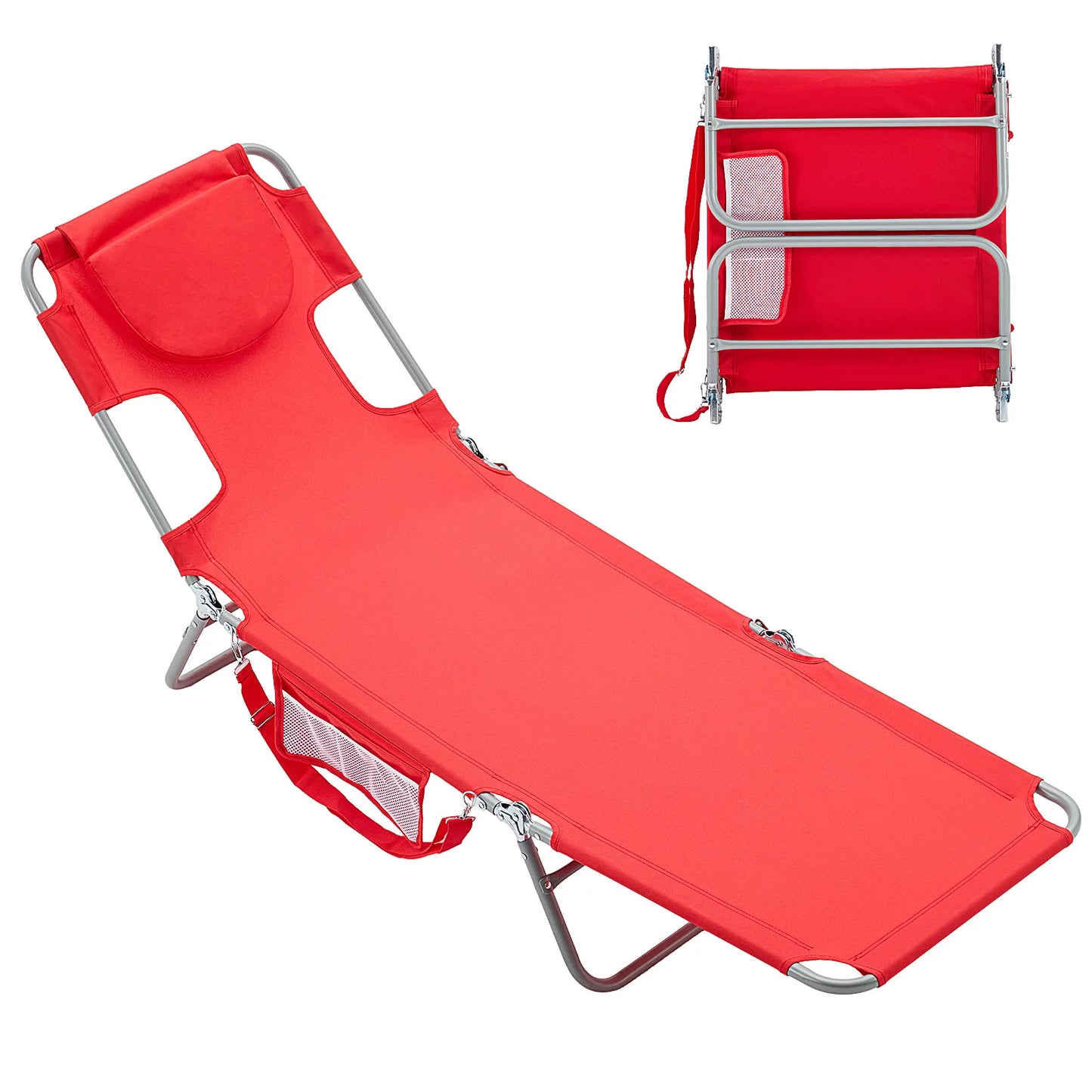 JHK 5-Position Adjustable Recline Beach Lounge Chair Portable Folding