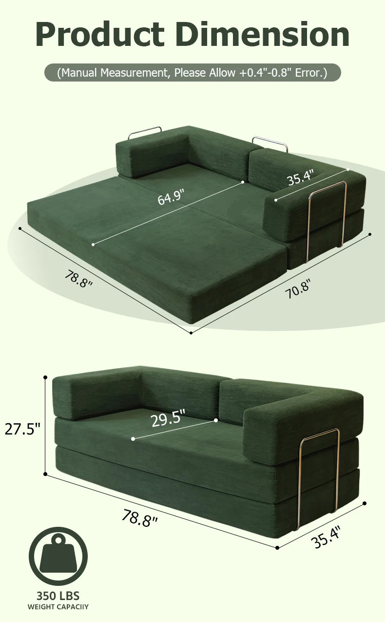 YQzyphyna Futon Sofa Bed 4 In 1 Convertible Couch Unit