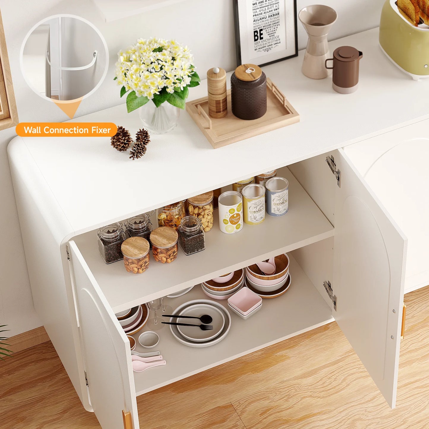 Onbrill Modern Sideboard Buffet Cabinet Featuring Adjustable Storage Shelves