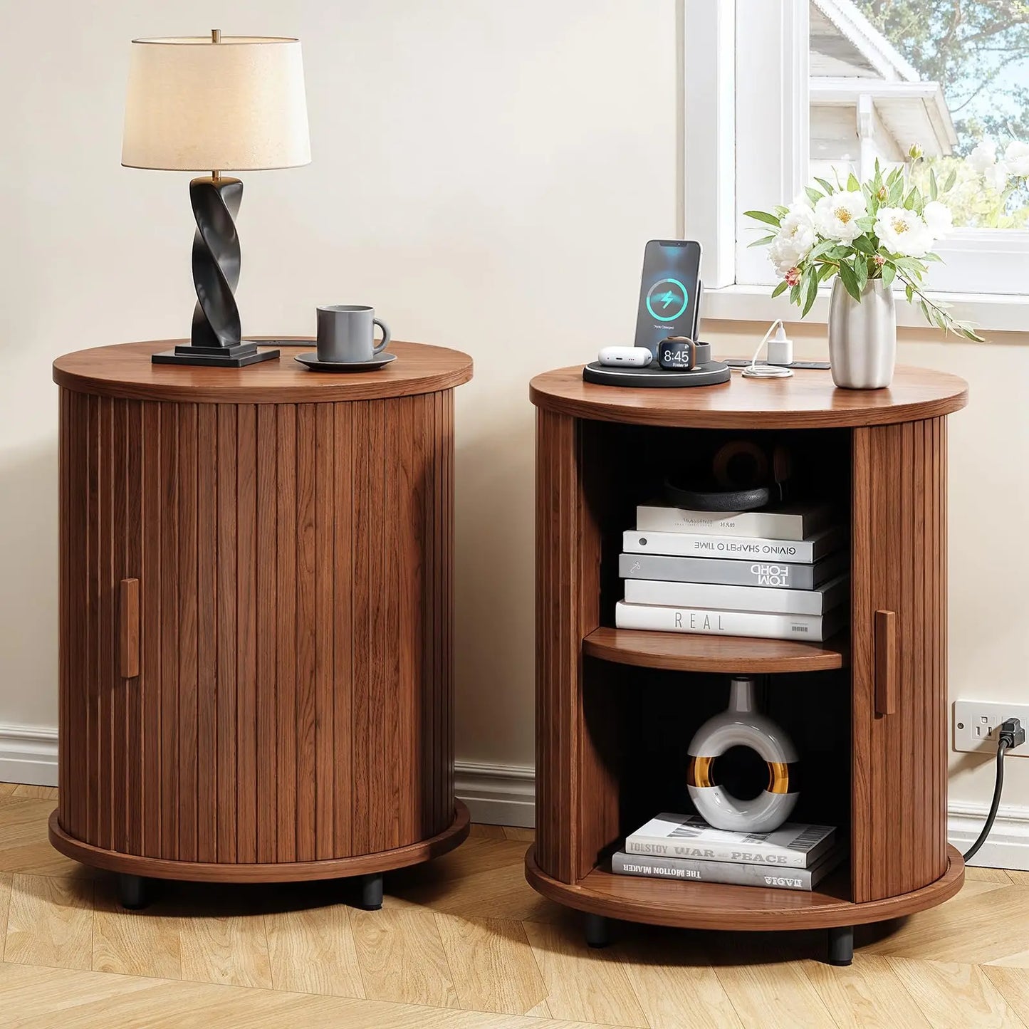 Onbrill Fluted Round End Tables 2 Pack Living Room