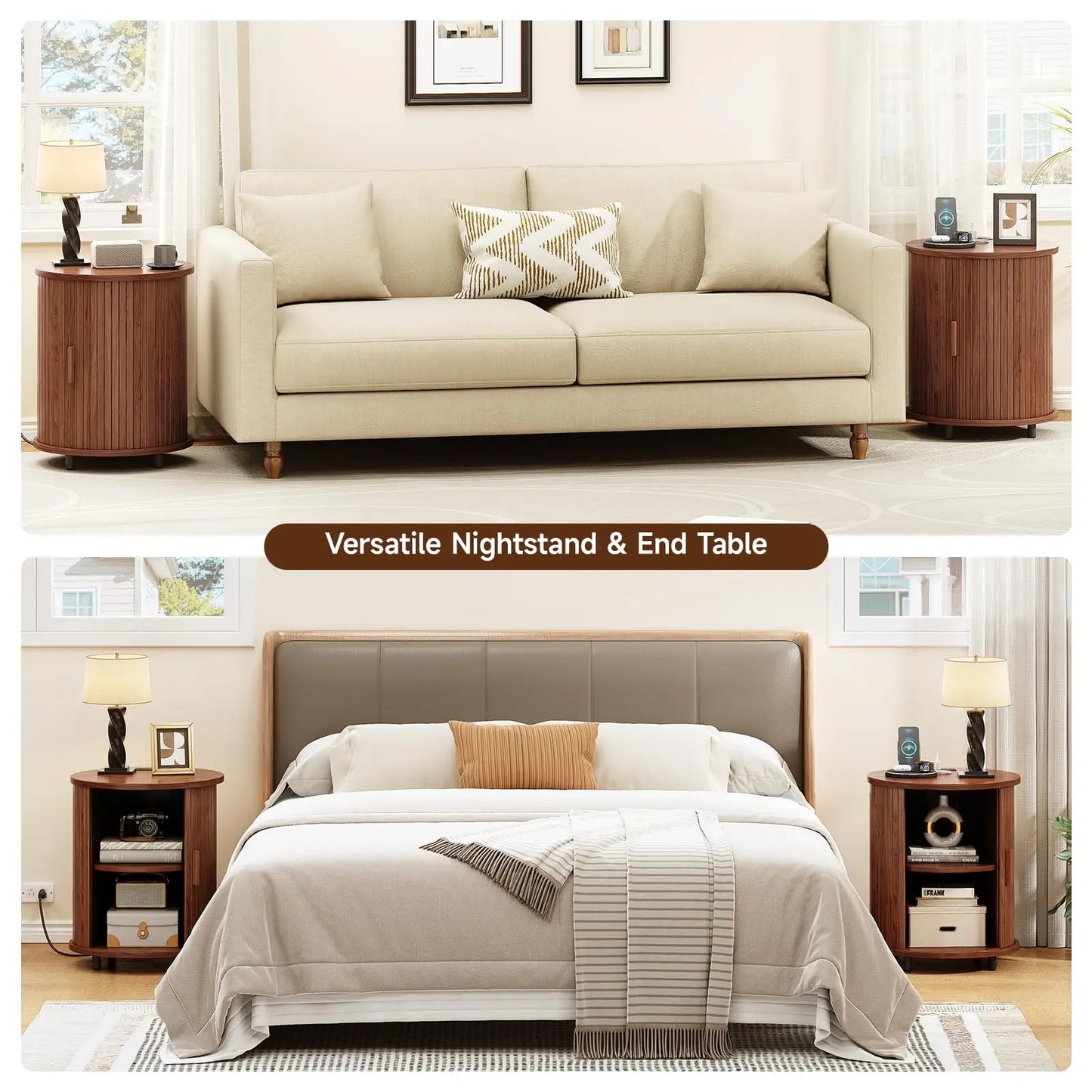 Onbrill Fluted Round End Tables 2 Pack Living Room
