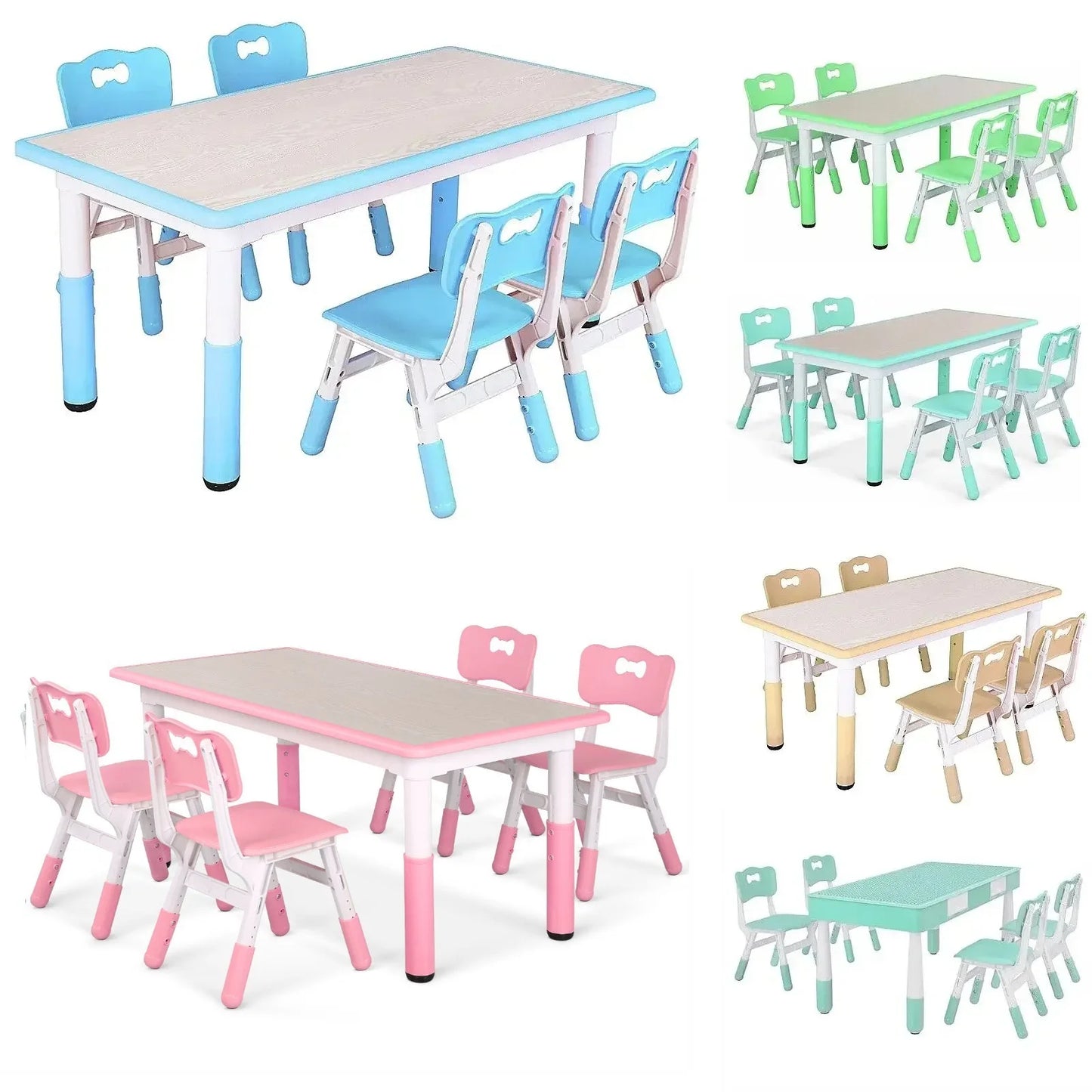 AuAg Height Adjustable Kids Table And Four Chairs Set