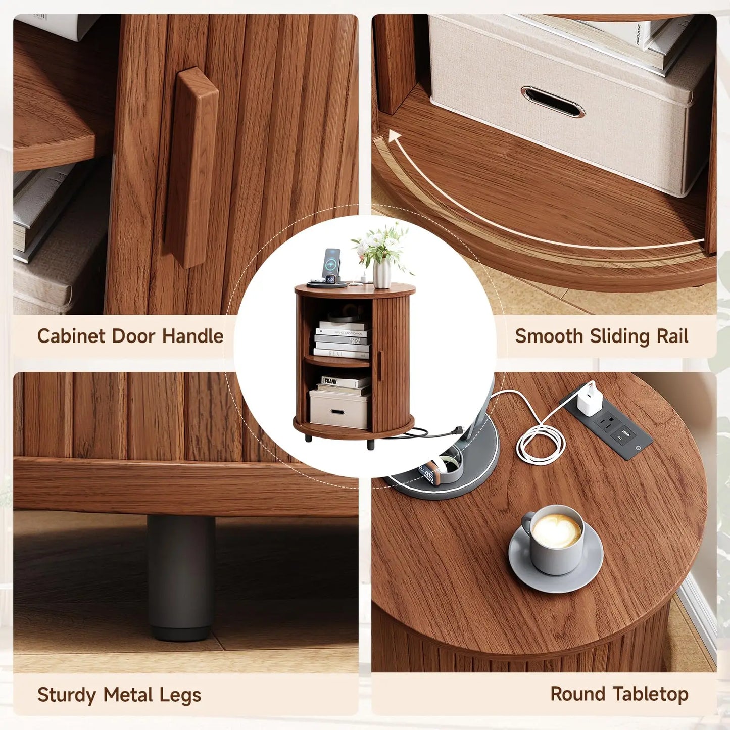 Onbrill Fluted Round End Tables 2 Pack Living Room