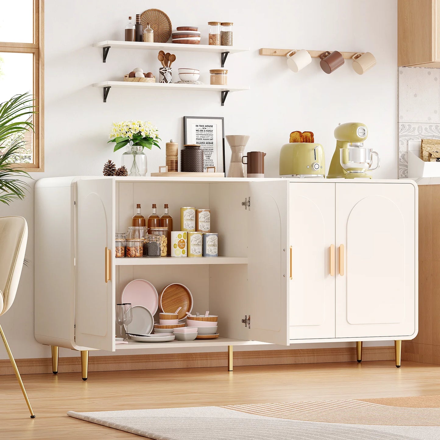 Onbrill Modern Sideboard Buffet Cabinet Featuring Adjustable Storage Shelves