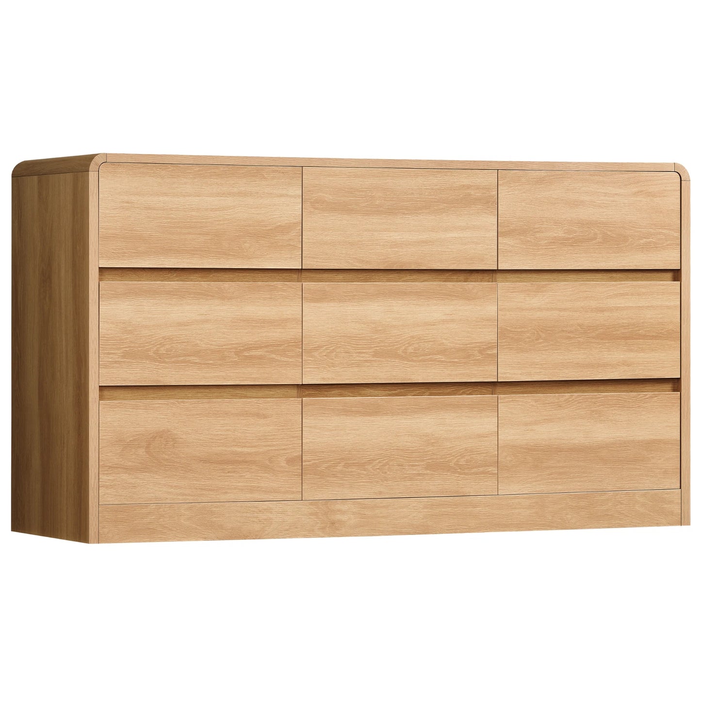 Wood 9 Drawer Dresser For Bedroom With Curved Profile Design