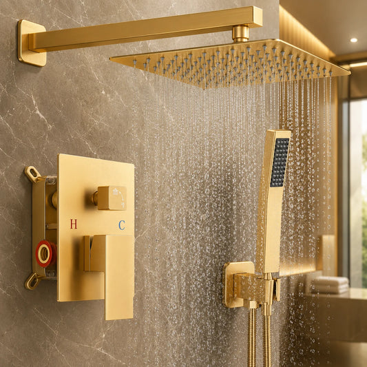 Wall Mount Concealed Bath Shower Kit Rain Handheld Sprayer
