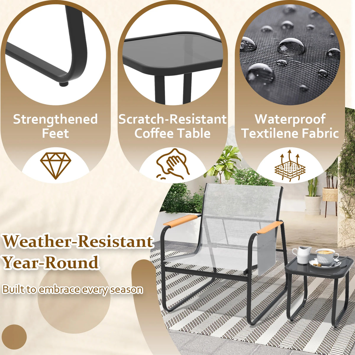 Avenvista Outdoor Patio Conversation Furniture Set With Side Tables