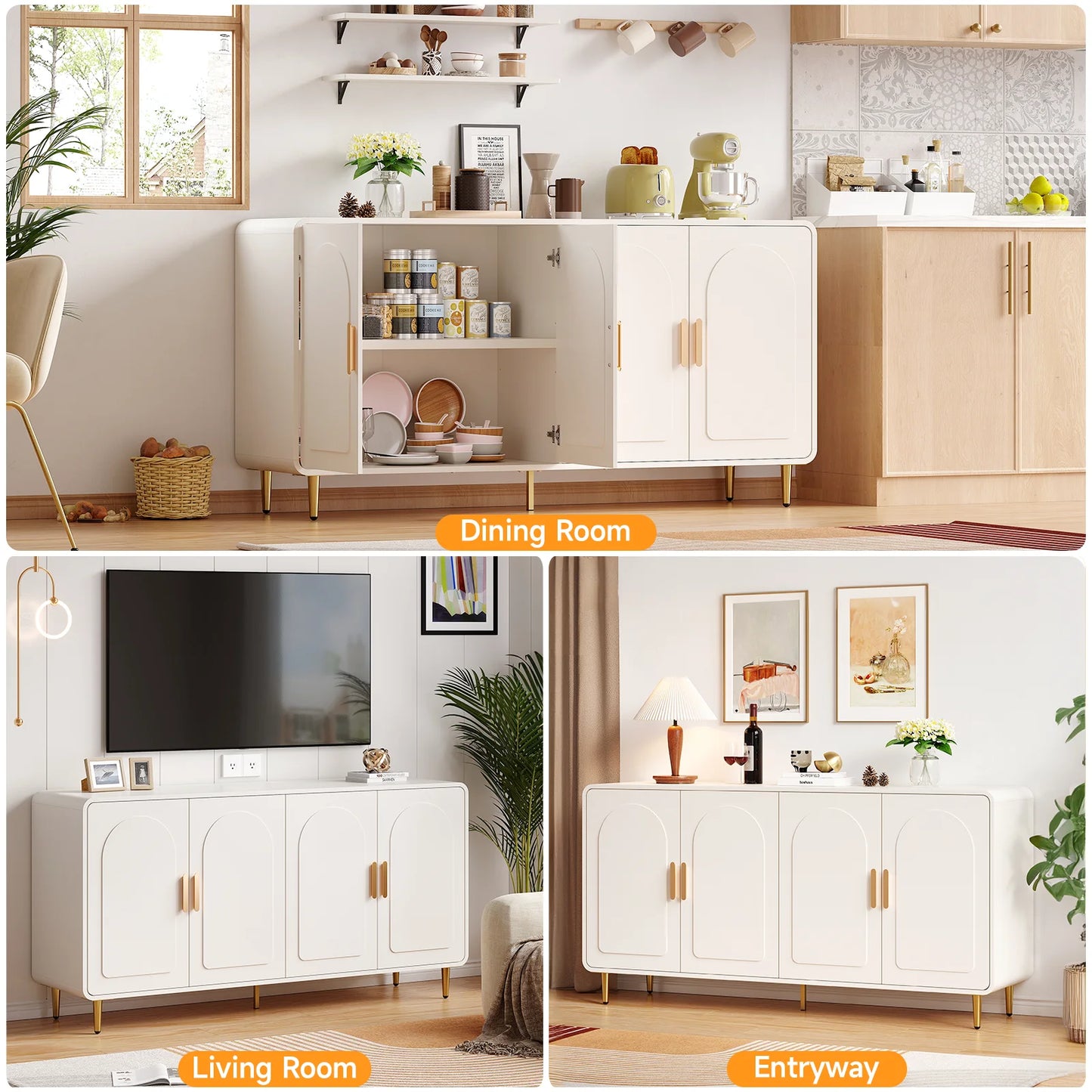 Onbrill Modern Sideboard Buffet Cabinet Featuring Adjustable Storage Shelves