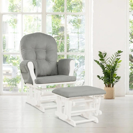 Nursery Relax Rocker Rocking Chair Glider & Ottoman Set w/ Cushion Light
