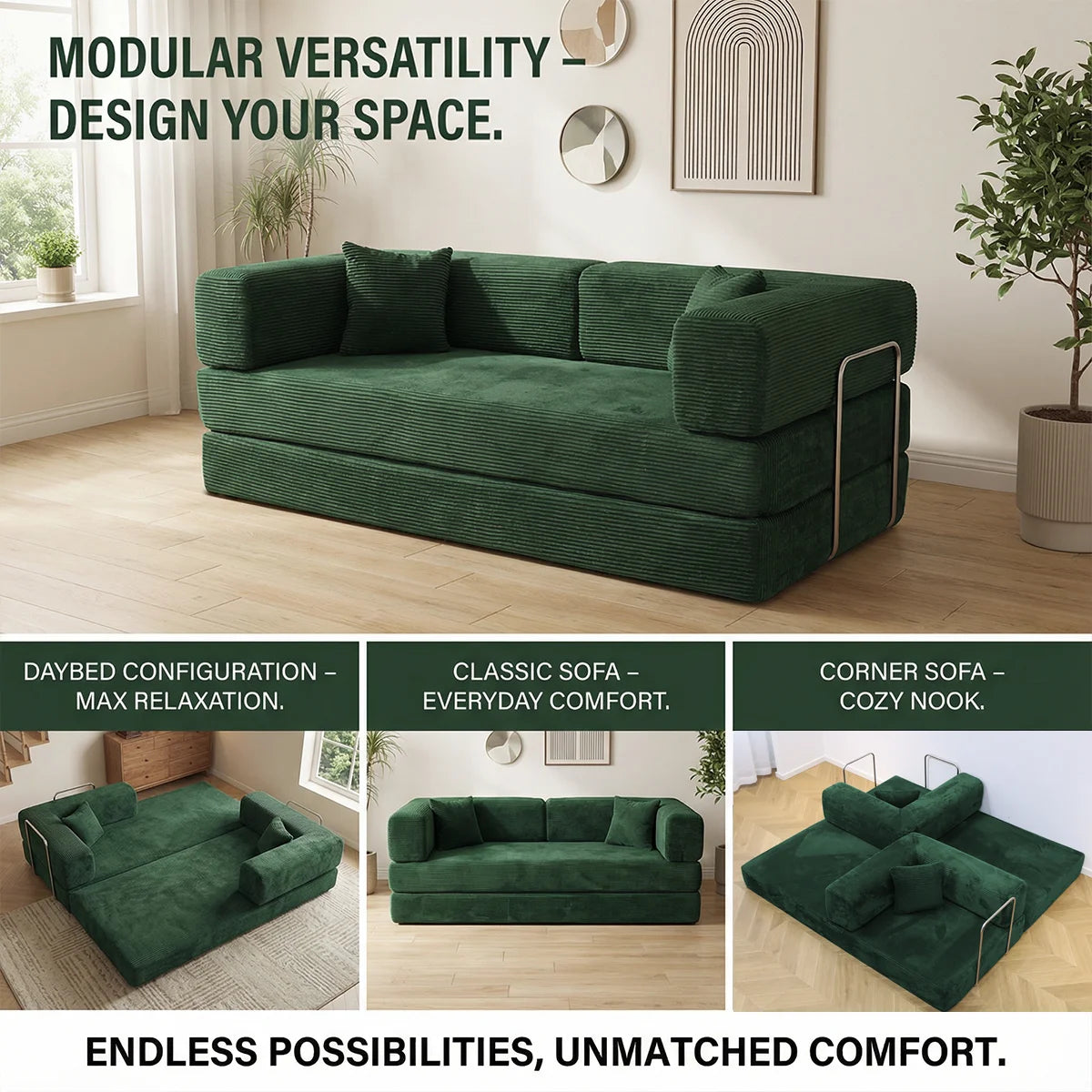 YQzyphyna Futon Sofa Bed 4 In 1 Convertible Couch Unit
