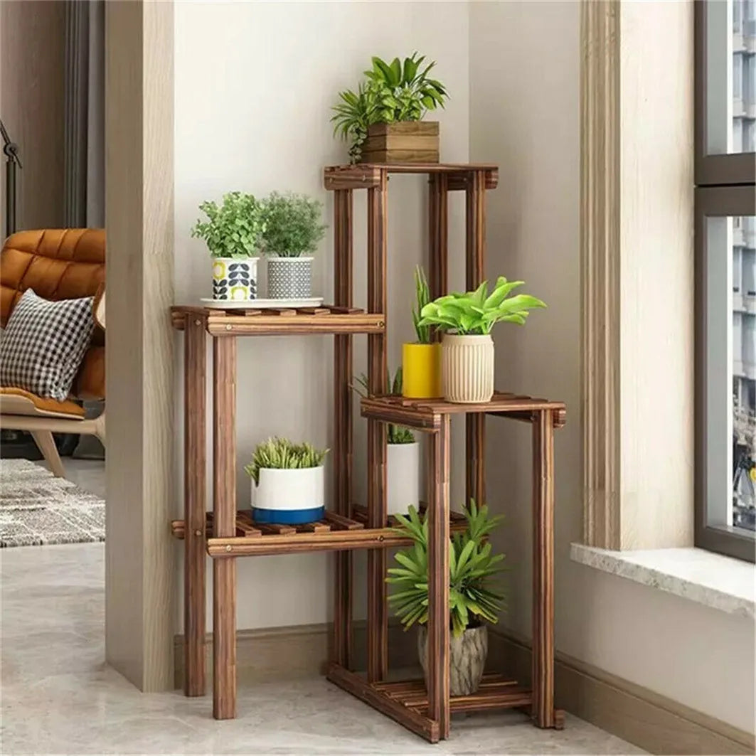 BINGOPAW Wooden 6 Tier Plant Corner Shelf Display Rack