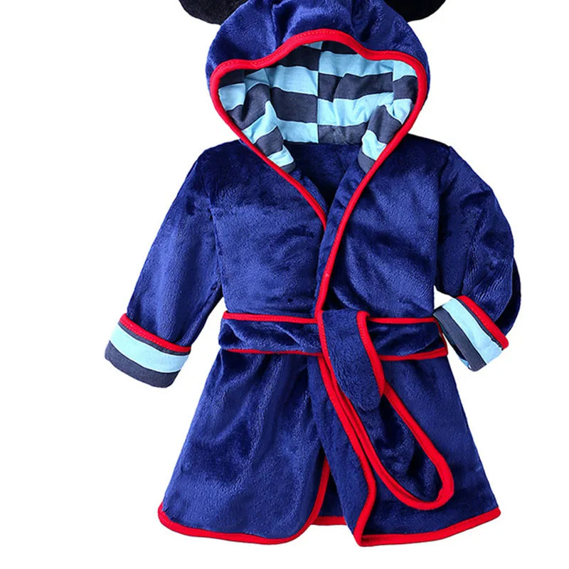 Cartoon Print Soft Fleece Kids Bathrobe Warm Unisex Sleepwear