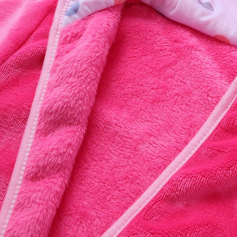 Cartoon Print Soft Fleece Kids Bathrobe Warm Unisex Sleepwear