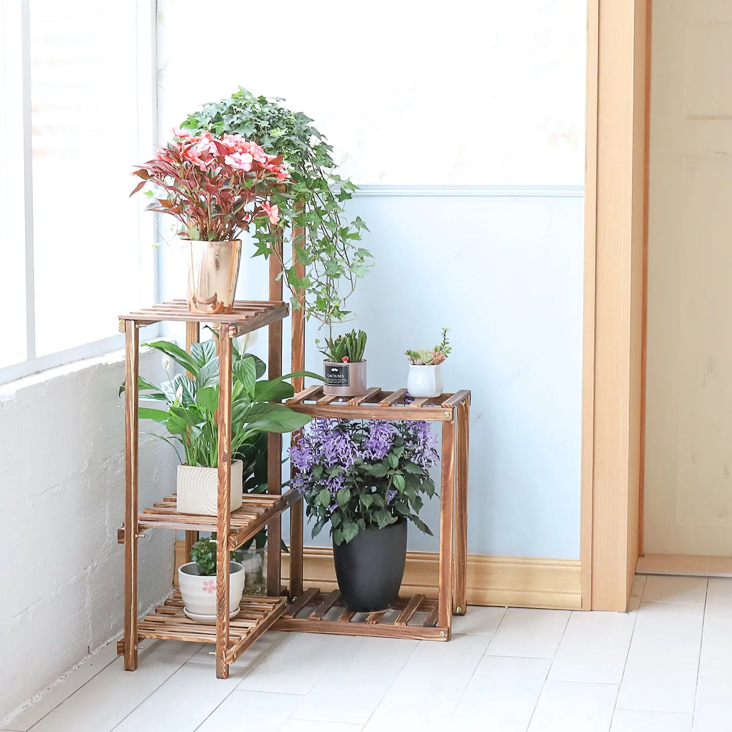 BINGOPAW Wooden 6 Tier Plant Corner Shelf Display Rack