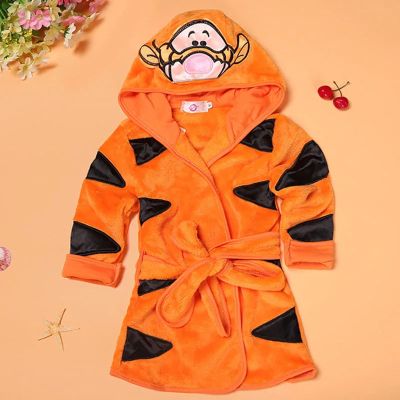 Cartoon Print Soft Fleece Kids Bathrobe Warm Unisex Sleepwear