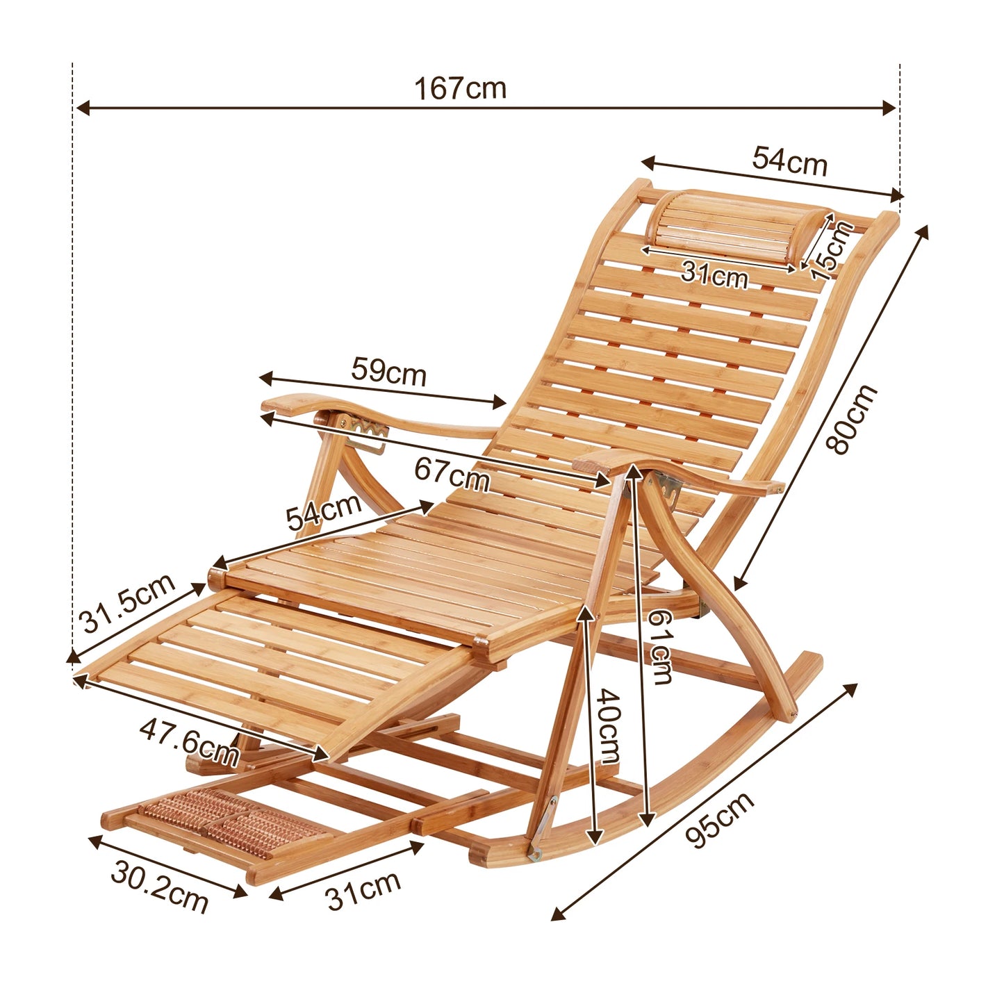 BINGOPAW Heavy Duty Bamboo Rocking Chair Adjustable Recliner