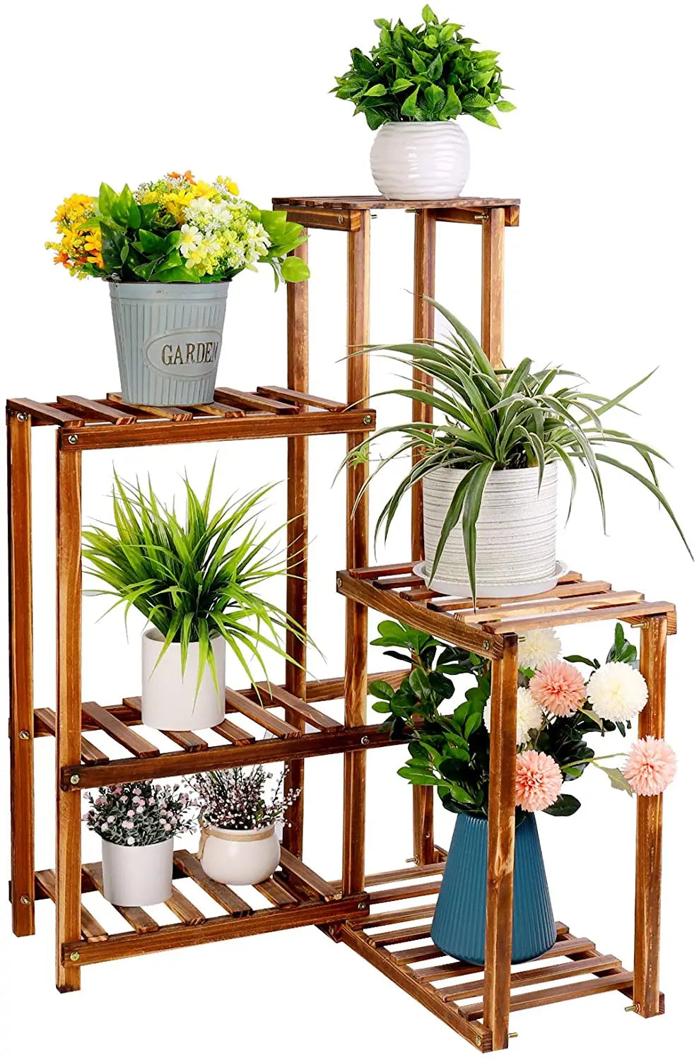BINGOPAW Wooden 6 Tier Plant Corner Shelf Display Rack