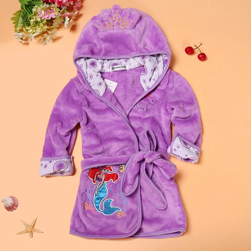 Cartoon Print Soft Fleece Kids Bathrobe Warm Unisex Sleepwear