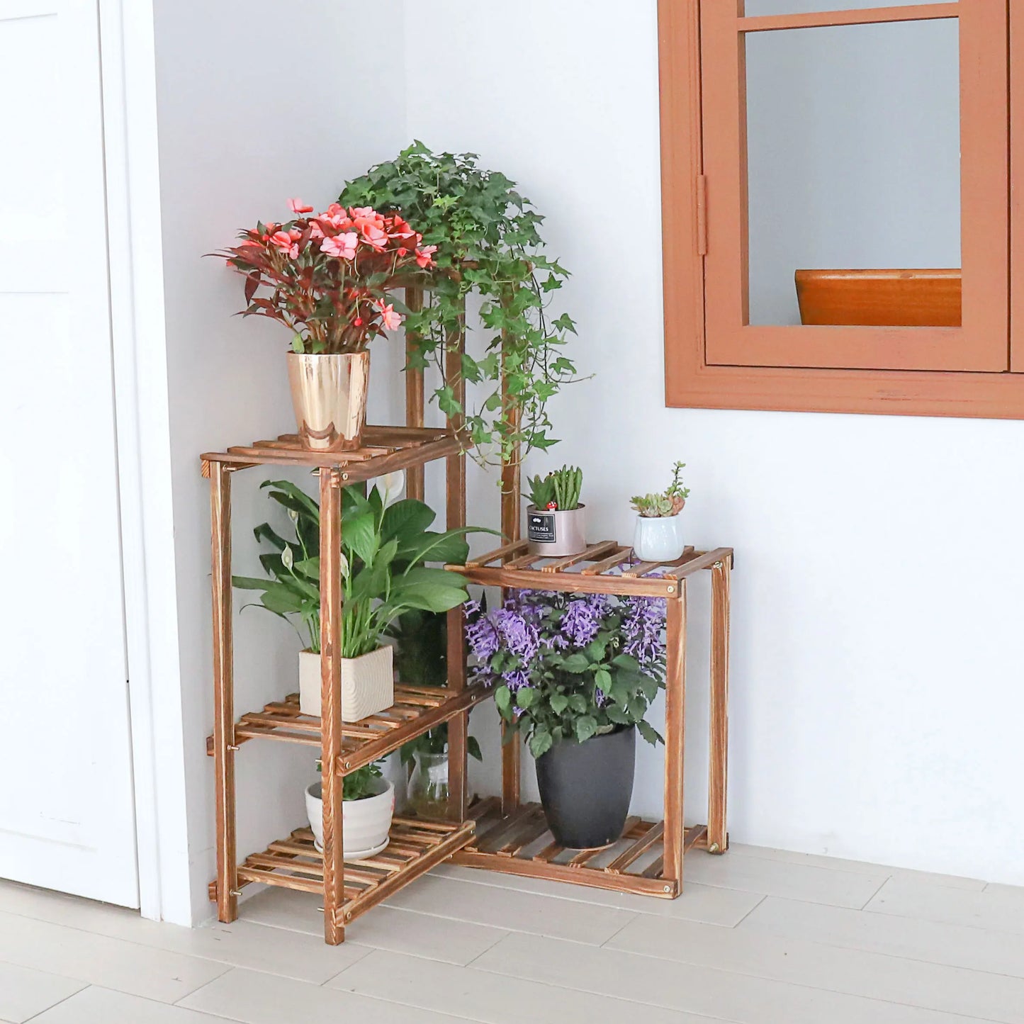 BINGOPAW Wooden 6 Tier Plant Corner Shelf Display Rack
