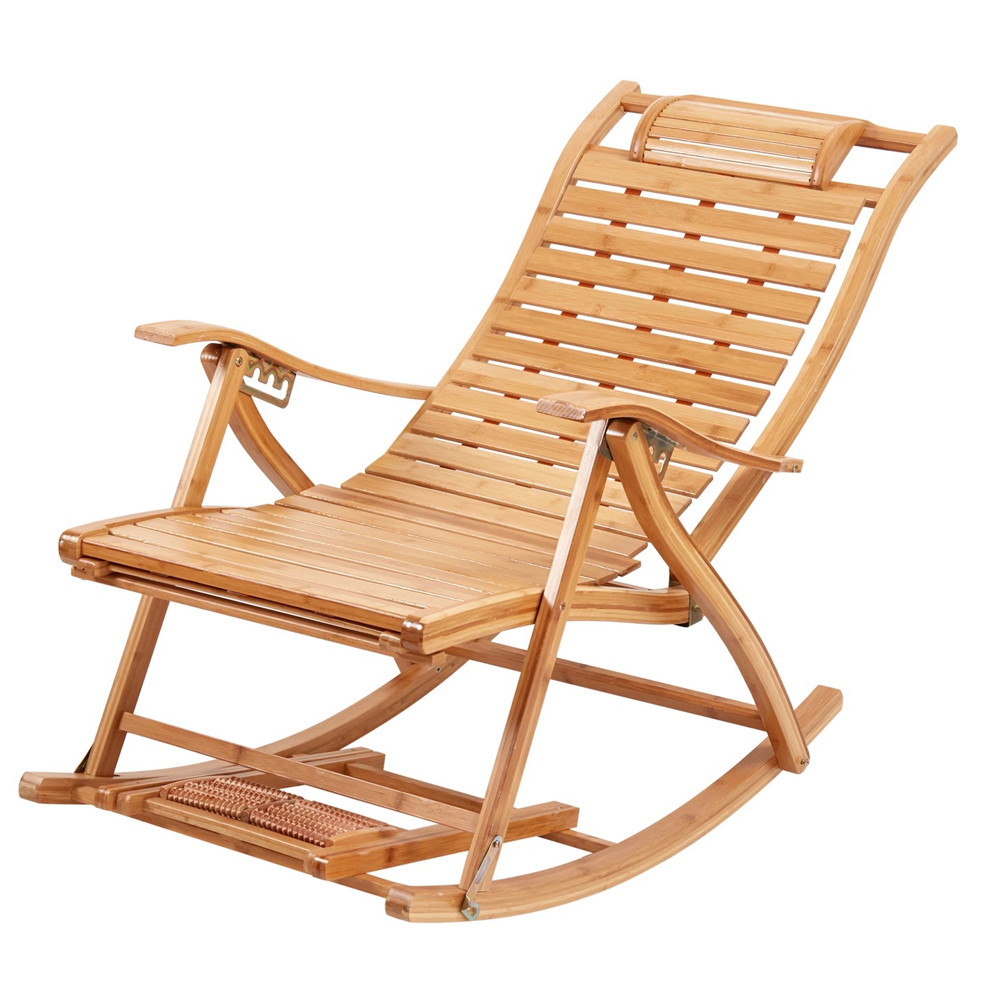 BINGOPAW Heavy Duty Bamboo Rocking Chair Adjustable Recliner