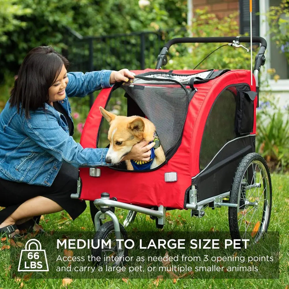 Premium Dog Bike Trailer And Pet Stroller With Hitch Support