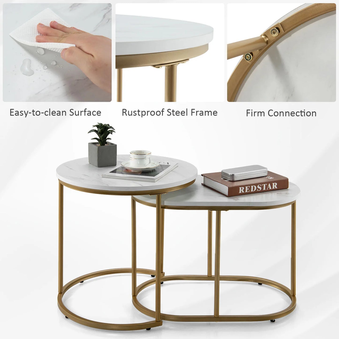 HOMASIS Nesting Marble Coffee Tables Modern Living Room Set