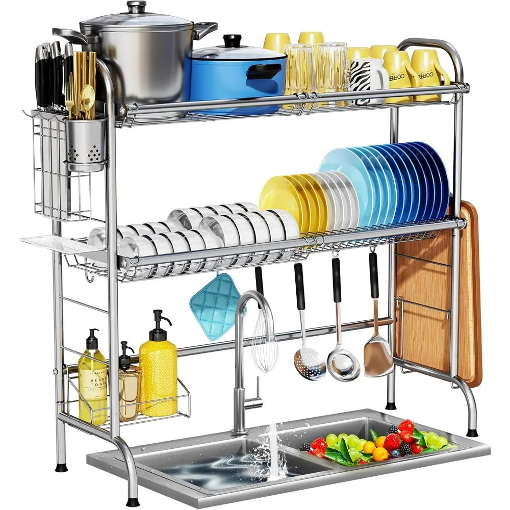 NBVCX Stainless Steel Over Sink Dish Rack With Utensil Holder