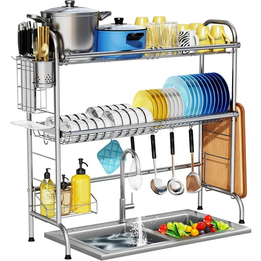 NBVCX Stainless Steel Over Sink Dish Rack With Utensil Holder