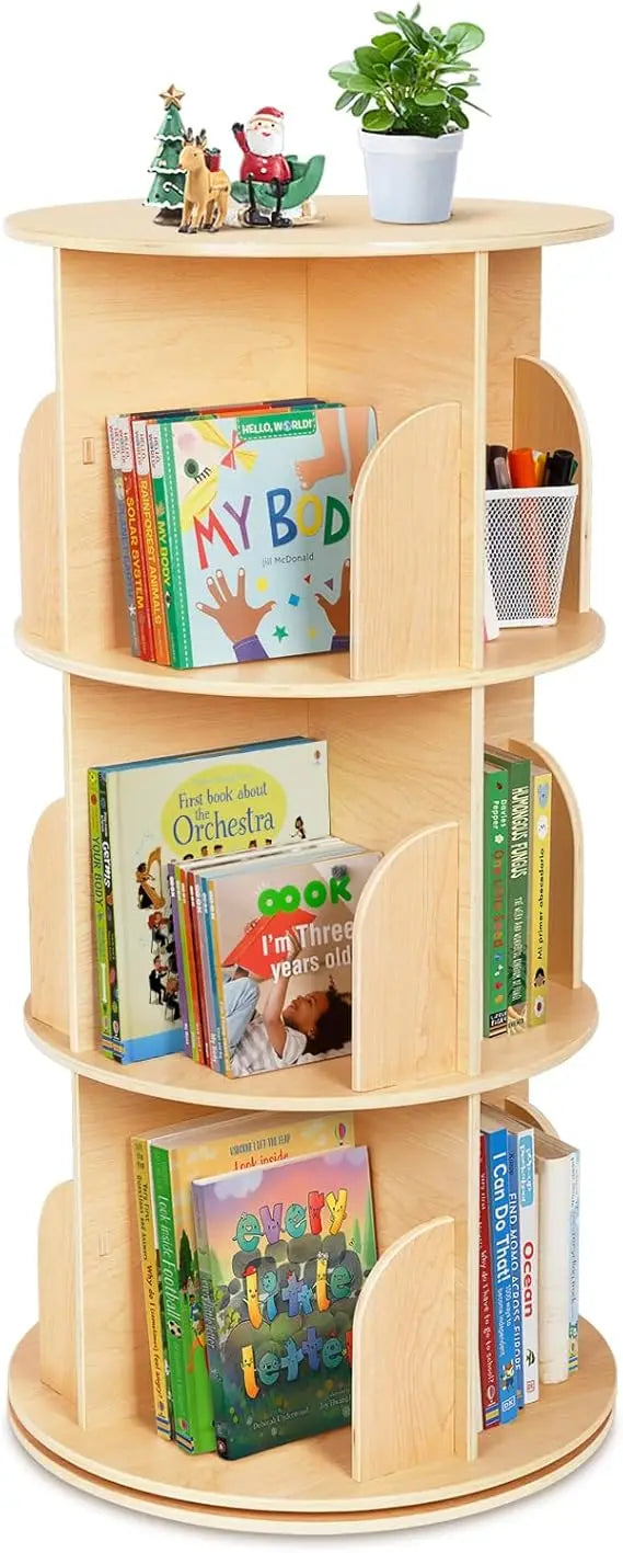 DAFIFY Kids 360 Degree Rotating Corner Bookshelf 3-Tier Floor Display