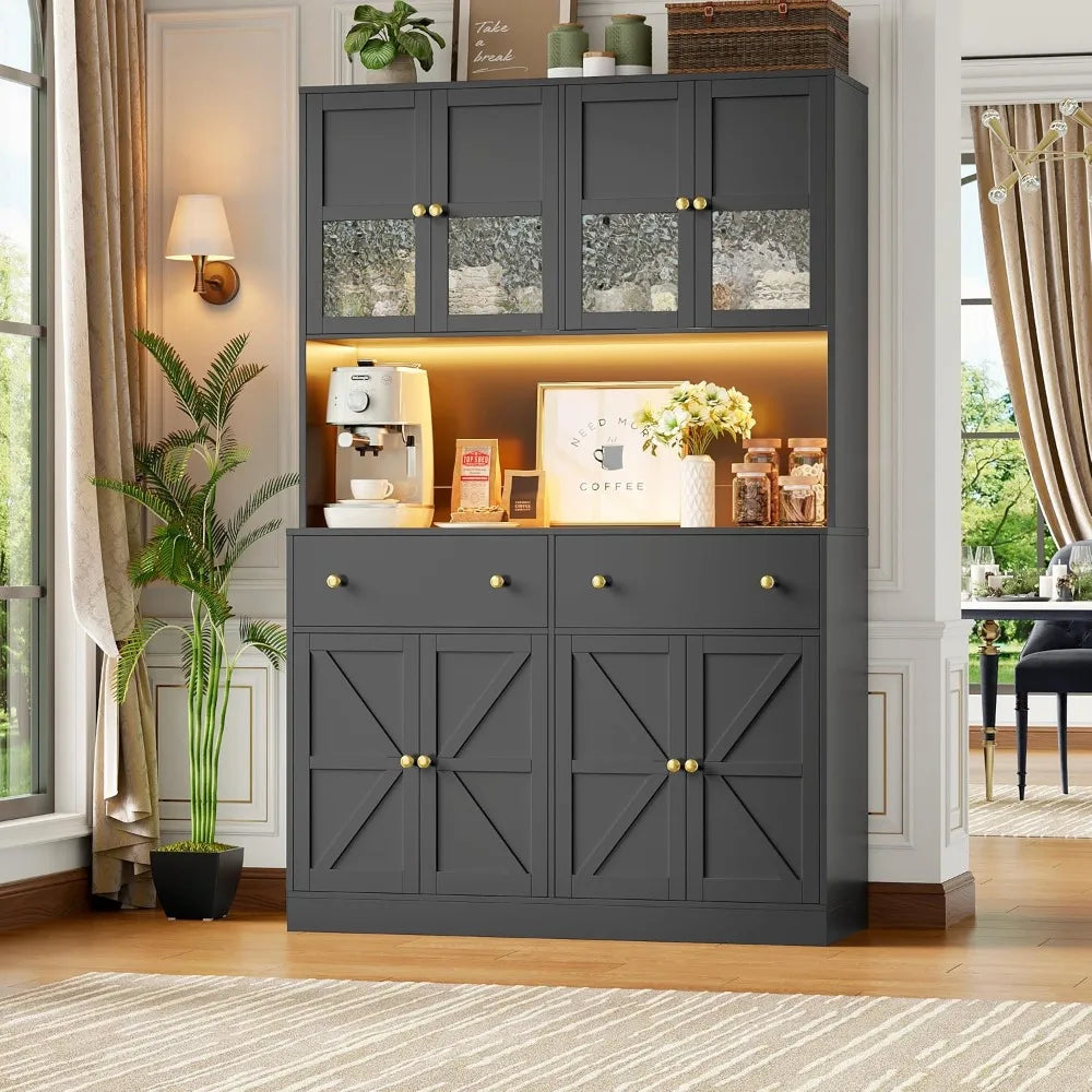 Farmhouse Kitchen Pantry With Led Light And Microwave Mount