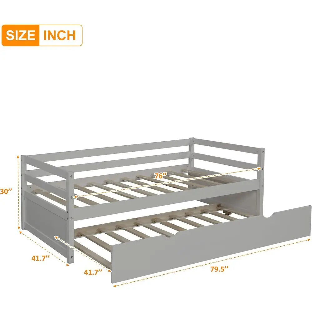 Modern Solid Wood Daybed Platform With Easy Trundle