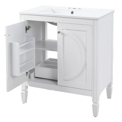 Vintage White No Assembly Bathroom Vanity With Ceramic Sink