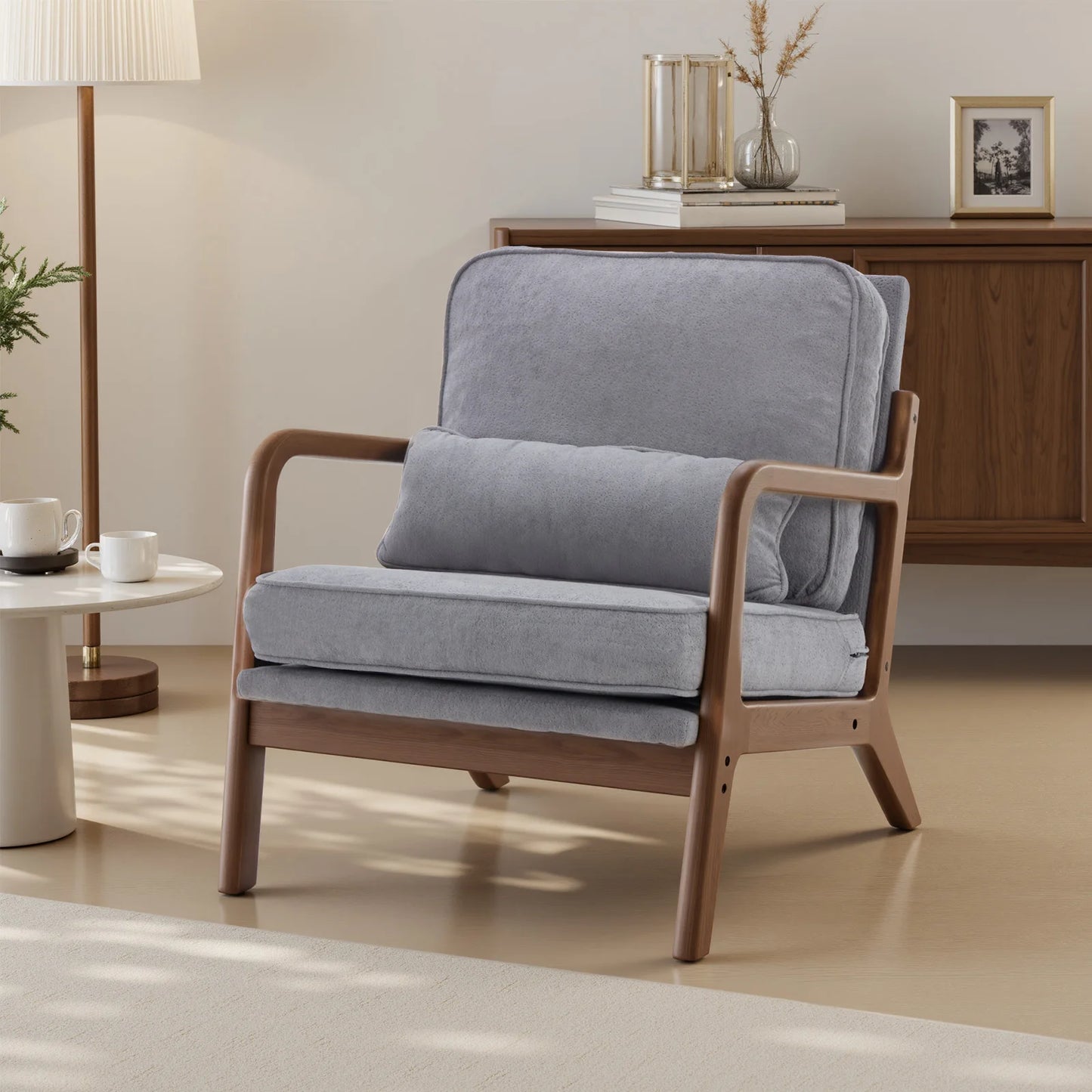 JHK Mid Century Modern Wooden Accent Chair With Comfort Cushion