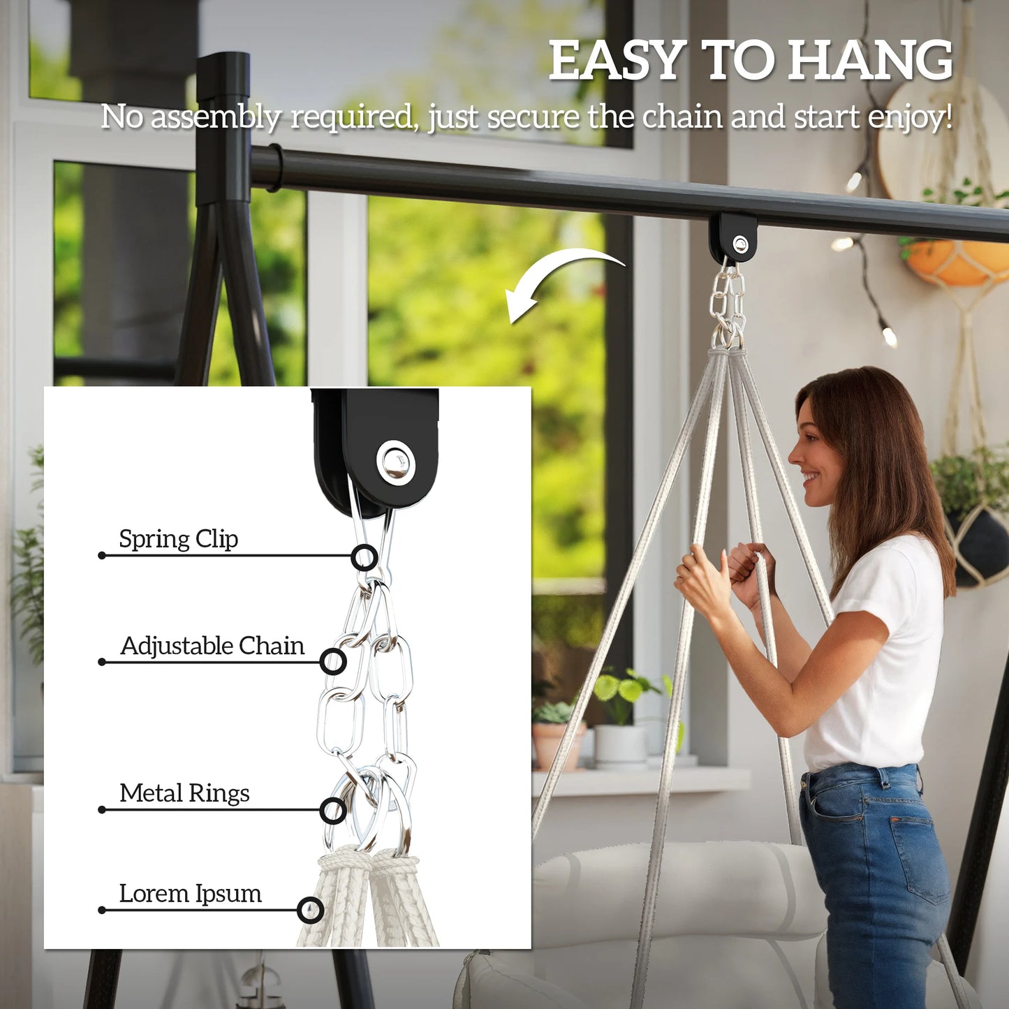 Outsunny Macrame Hanging Hammock Chair With Plush Cushion