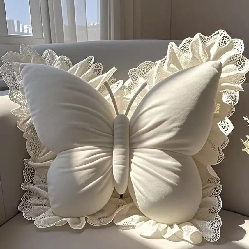 Elegant Butterfly Polyester Cotton Rectangle Pillow For Cozy Home Rest