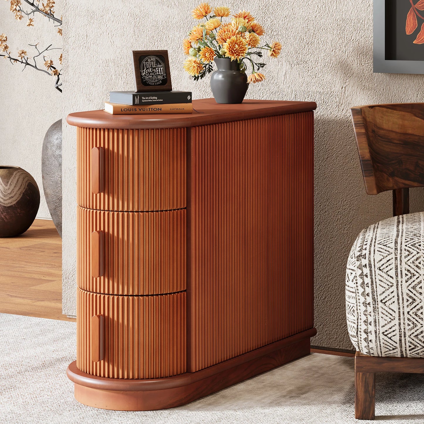 Tribesigns Solid Wood End Table 3-Drawer Nightstand