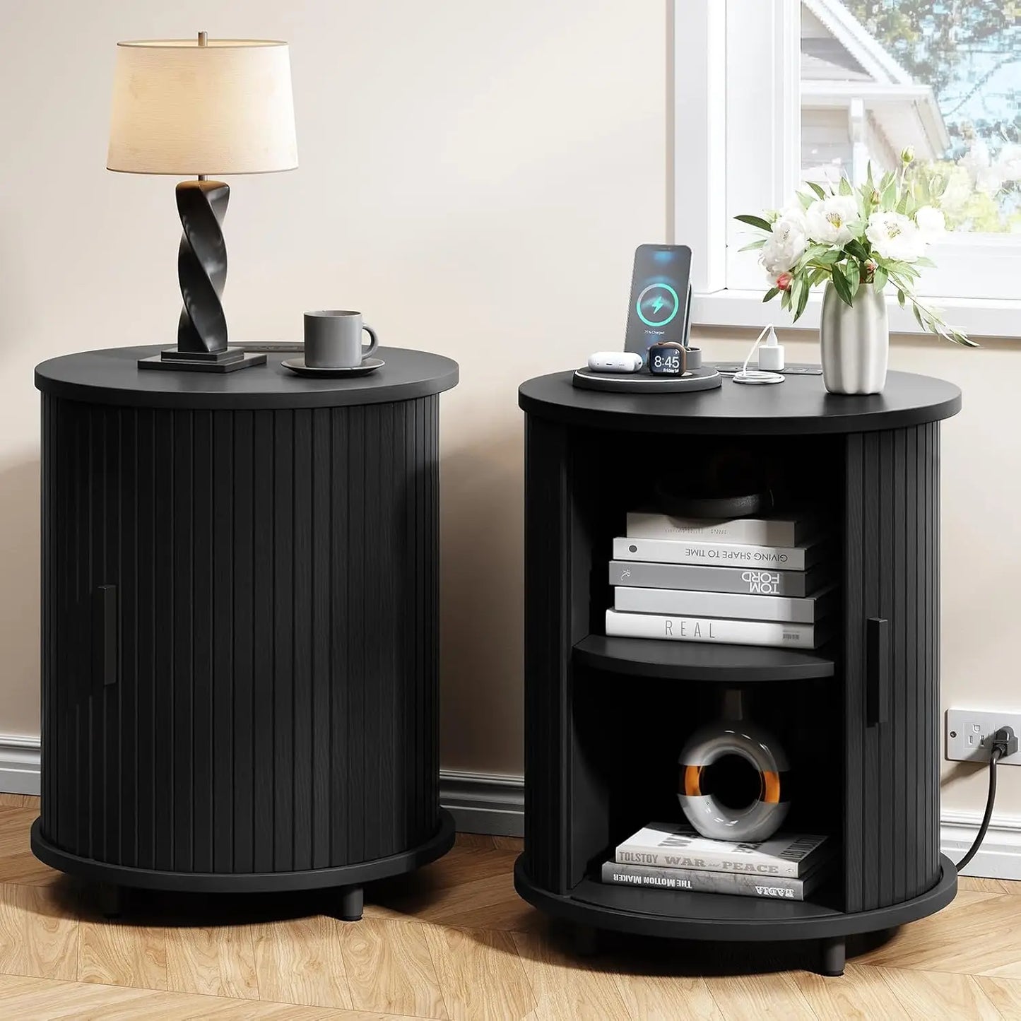 Onbrill Fluted Round End Tables 2 Pack Living Room