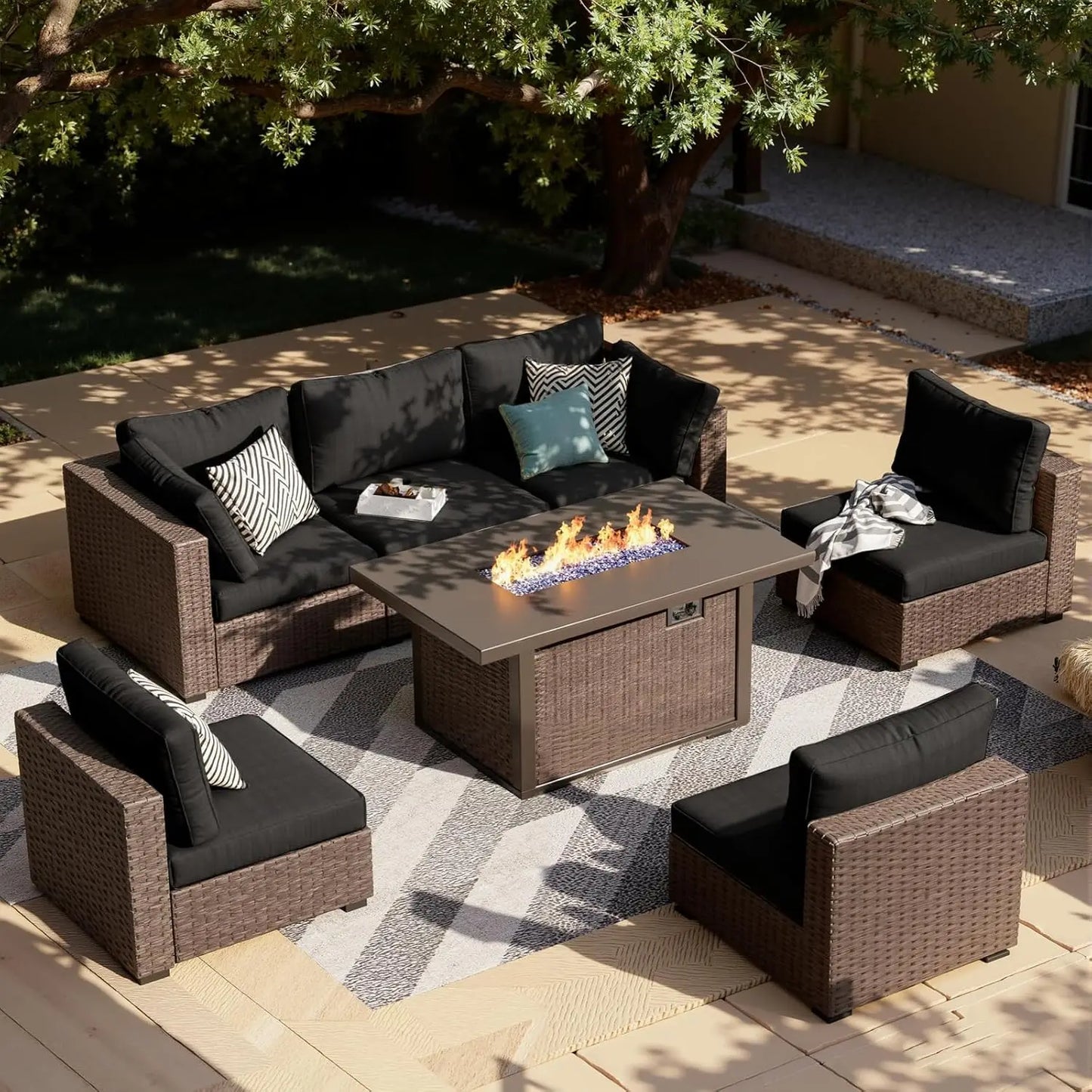 Xiaolang Outdoor Patio Sectional Sofa Set With Fire Pit Table