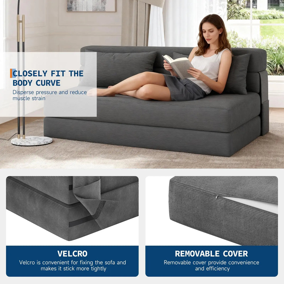 HiMISS Convertible Folding Sofa Bed Sleeper Loveseat With Pillow