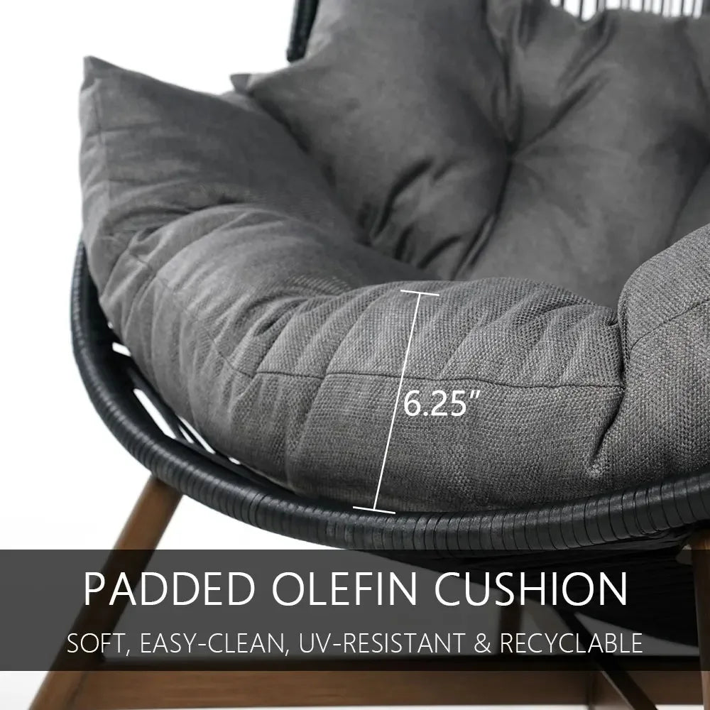 Outdoor Egg Chair With PE Wicker Wood Grain Finish Cushion