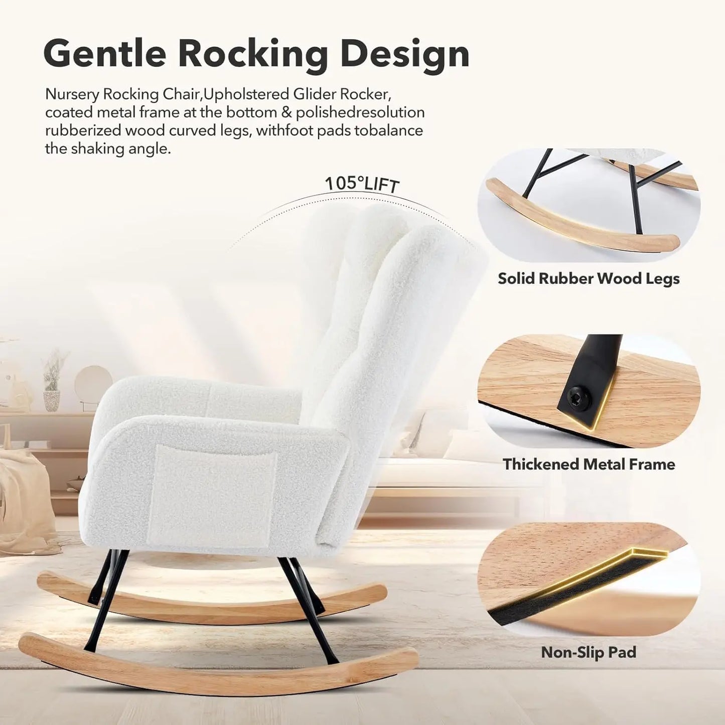 Studyset Modern Boucle Rocking Chair With Side Pocket
