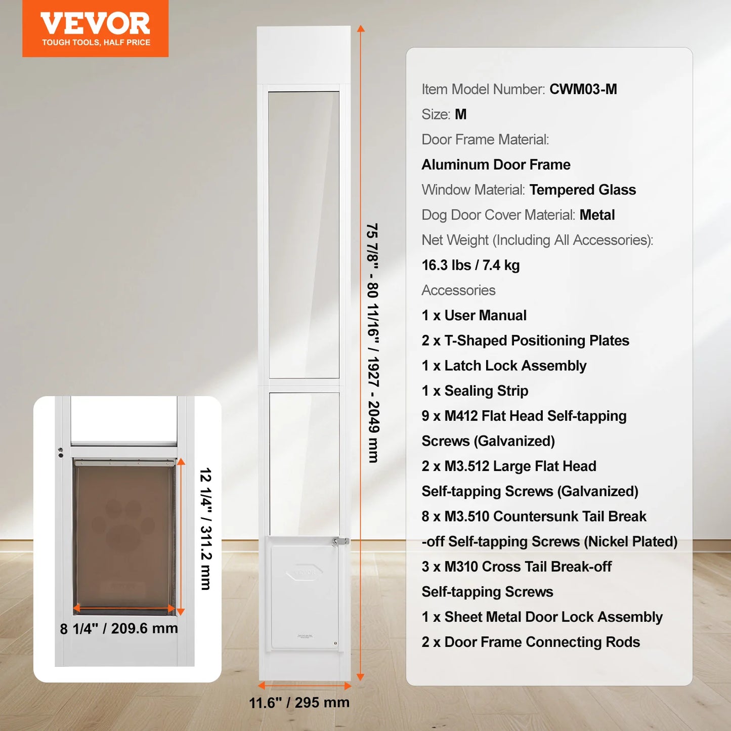 SucceBuy Adjustable Sliding Glass Pet Door Featuring Aluminum Frame