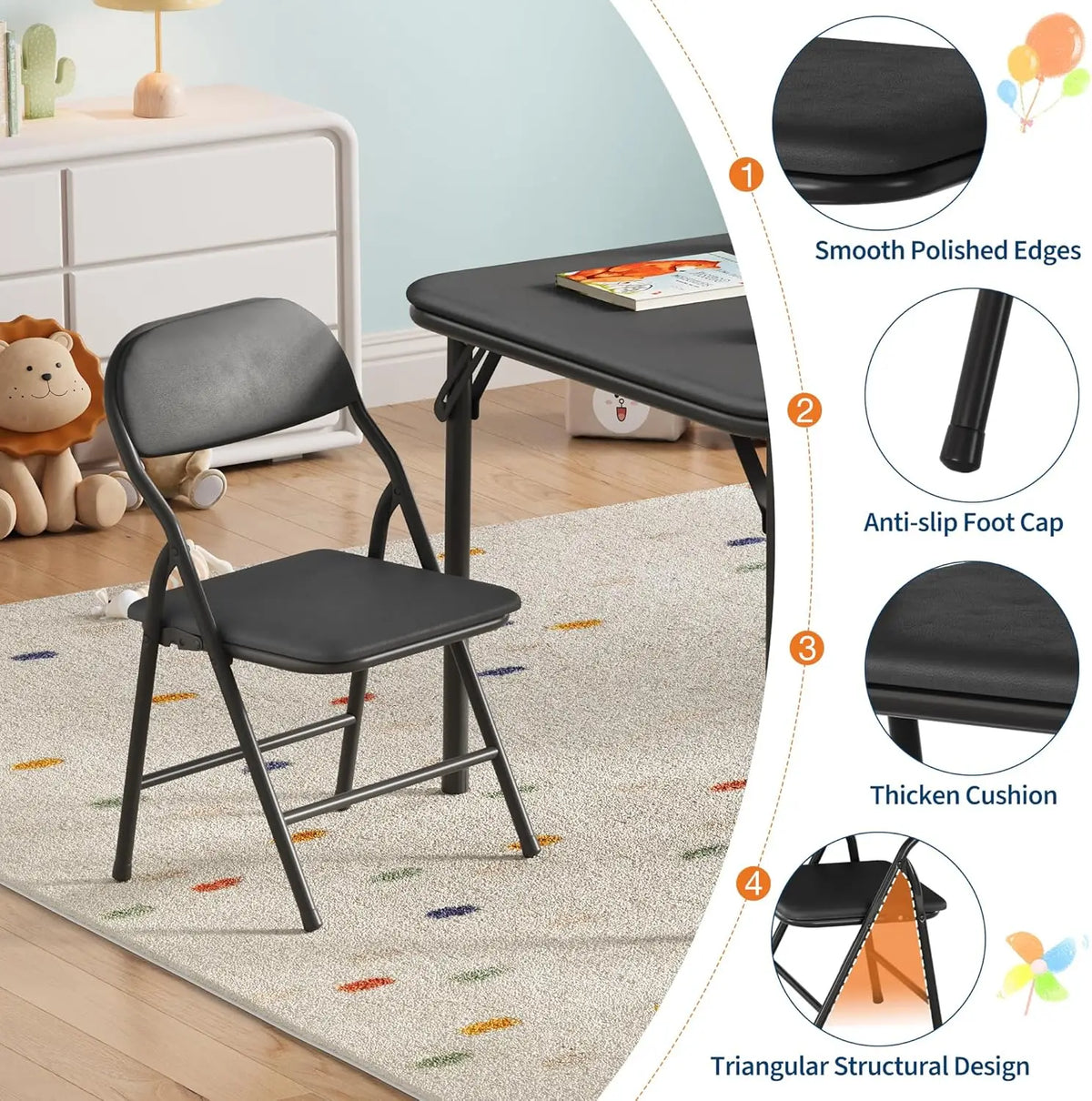TWISTER.CK Kids Folding Table And Chairs Set For Children