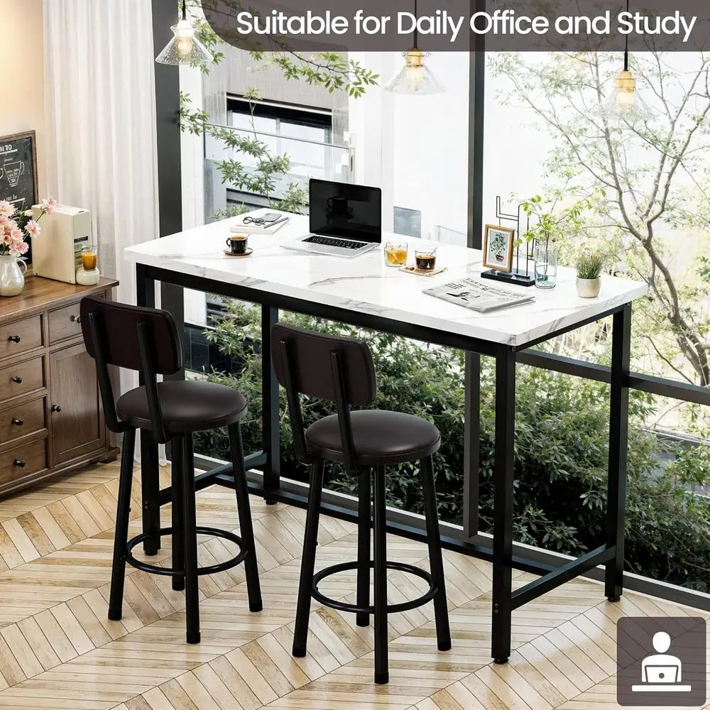 Three-Piece Dining Table Set With PU Leather Chairs For Pub