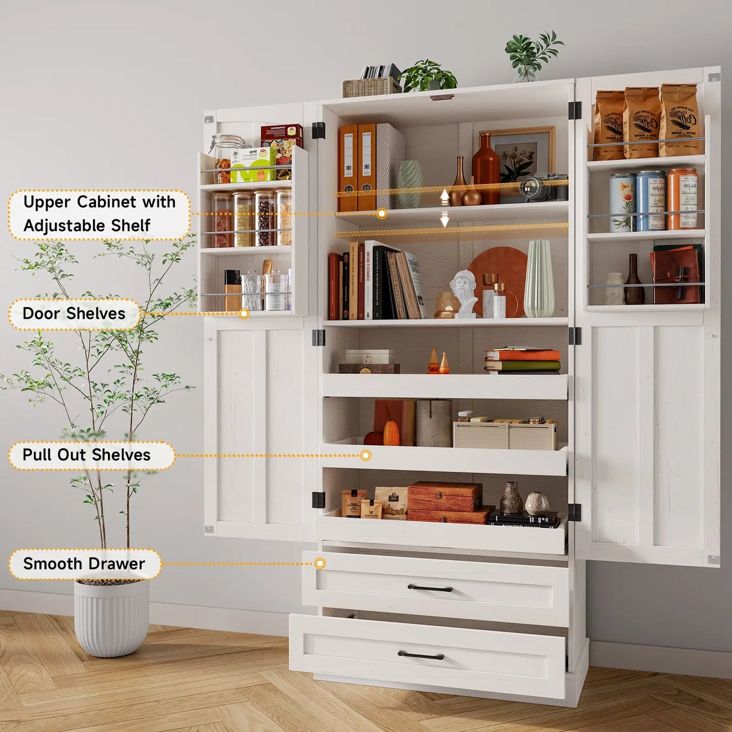 Modern 6 Door Farmhouse Kitchen Pantry Storage Cabinet With Shelves
