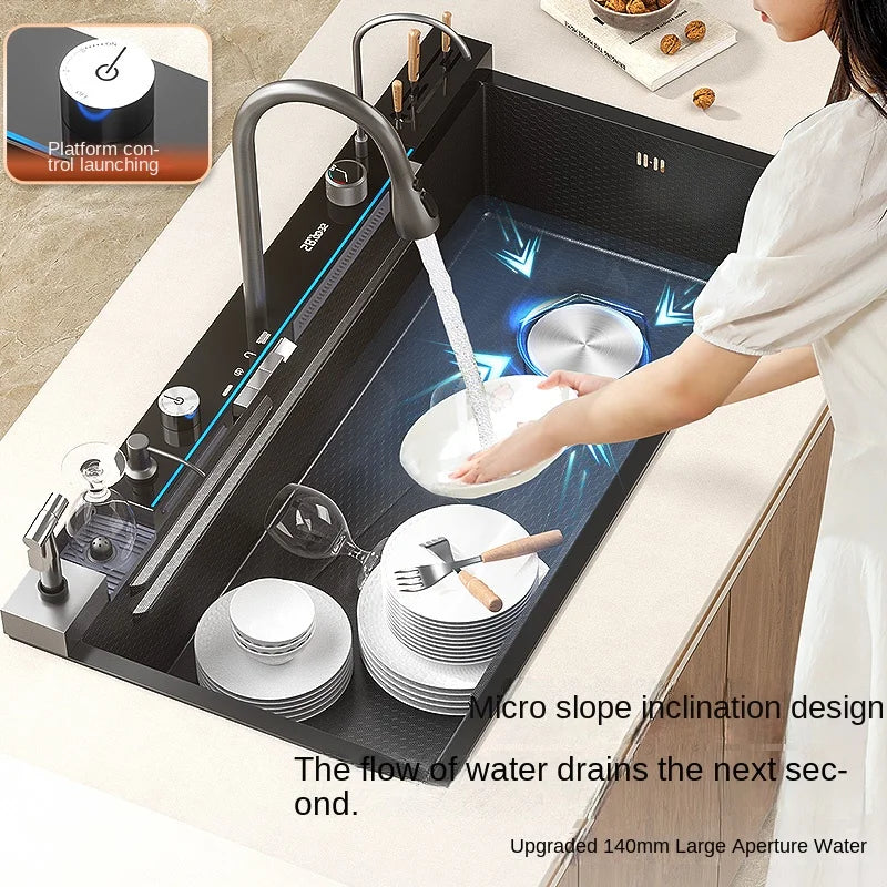 Nianronghua Stainless Steel Waterfall Kitchen Sink With Digital Display