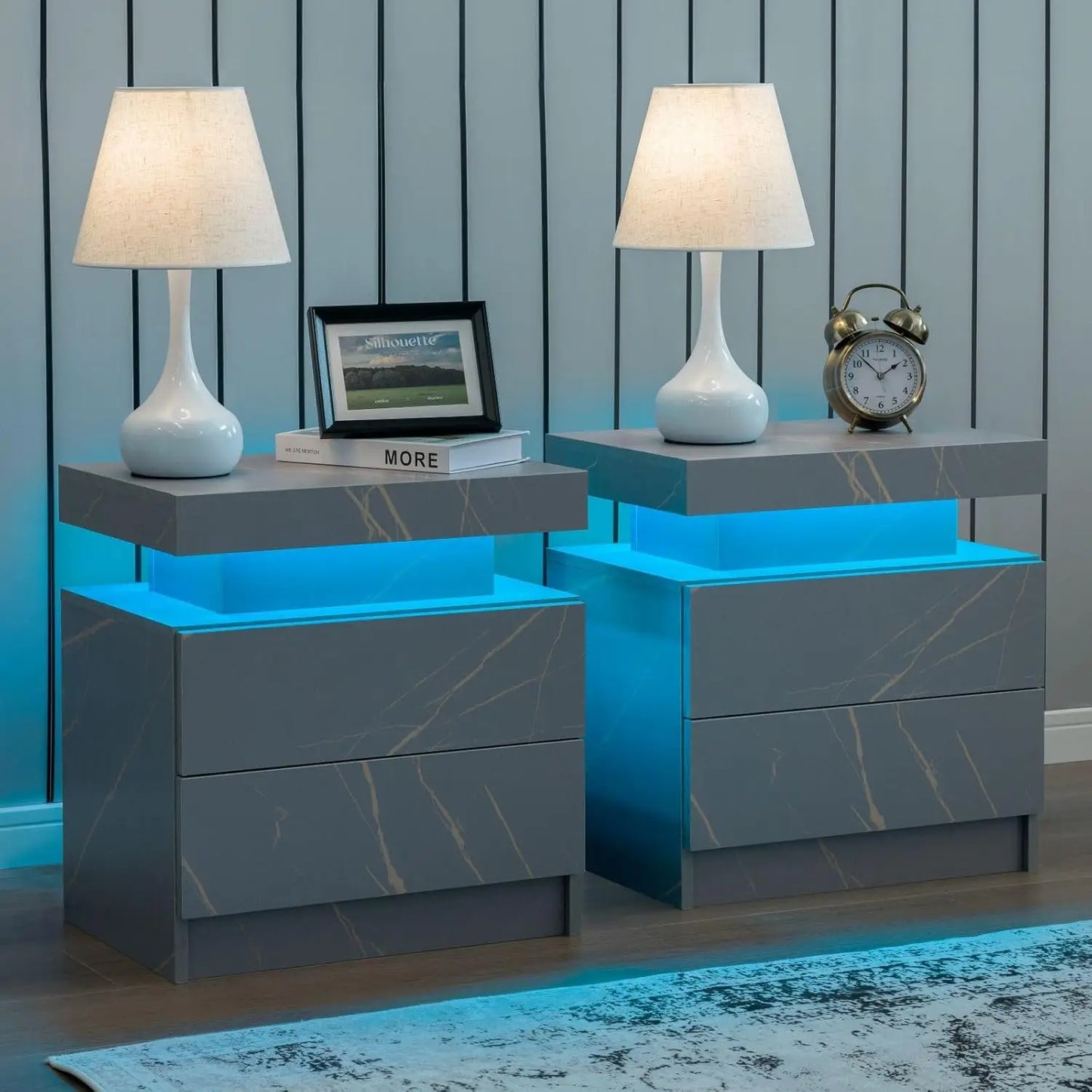 Moyu Led Nightstand Set Of Two With Storage Drawers