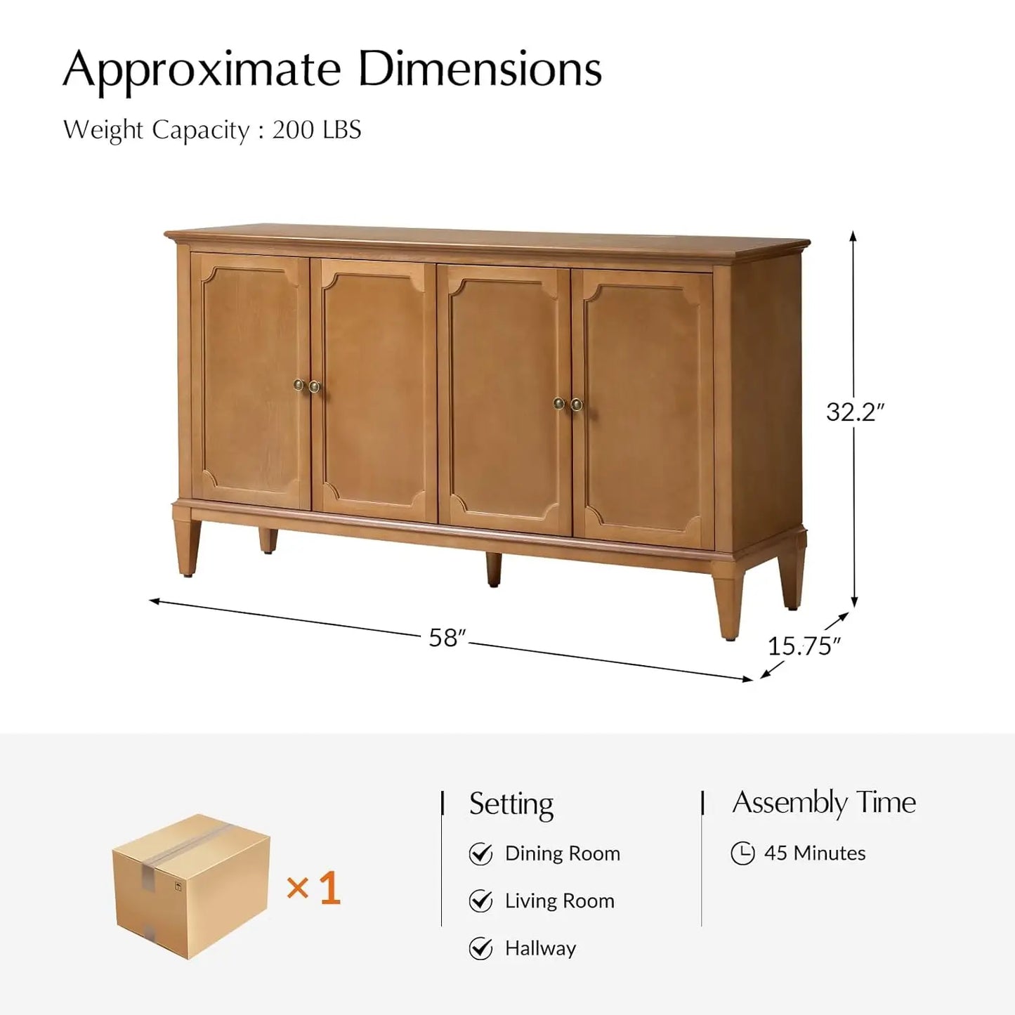 Mid-Century Modern Sideboard Cabinet With Four-Door Storage