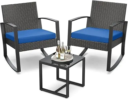 Outdoor Rattan Rocking Bistro Furniture Set With Coffee Table