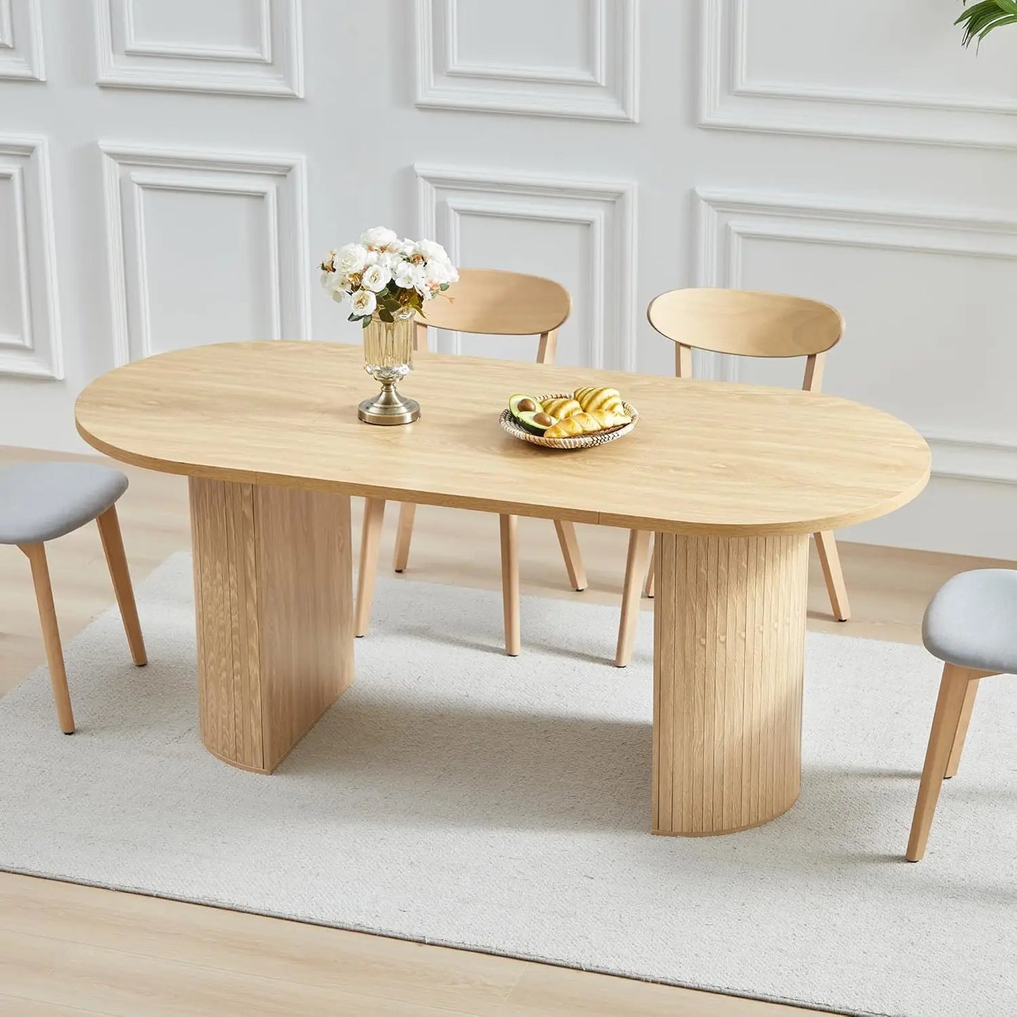 Extendable Dining Table With Fluted Base Modern Oval Design
